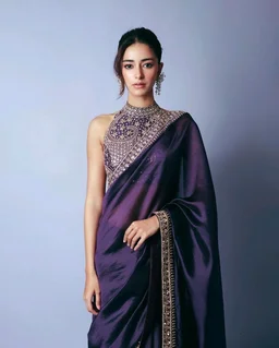 ✨ Ananya Pandey Inspired Purple Sparkle Georgette Saree with Lace ✨ - Purple, Free Size