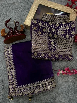 ✨ Ananya Pandey Inspired Purple Sparkle Georgette Saree with Lace ✨ - Purple, Free Size