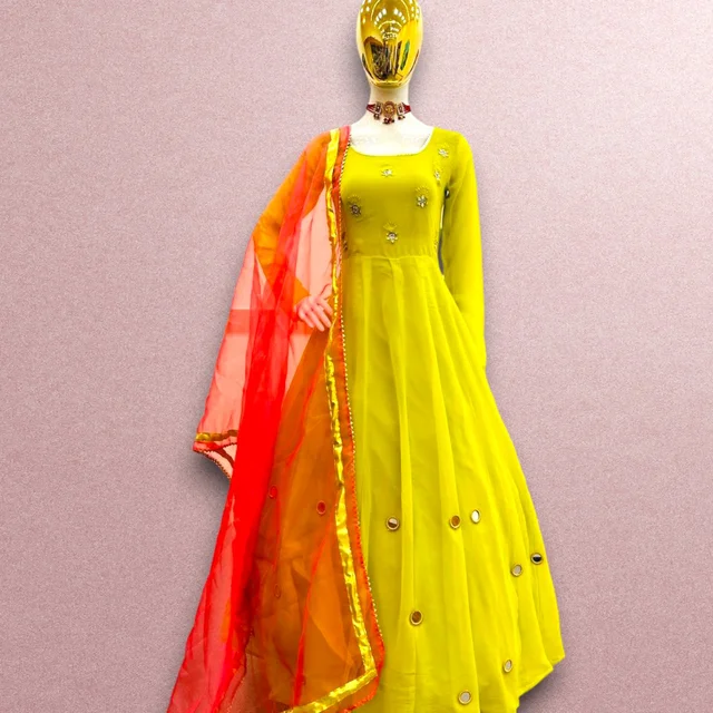 Z-9242 REAL MIRROR WORK GOWN WITH DUPPATA PANT - XXL