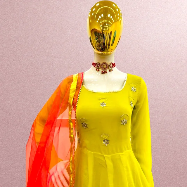 Z-9242 REAL MIRROR WORK GOWN WITH DUPPATA PANT - XXL