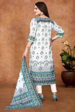DC-G12 Light Colour Digital Print Hit Kurti & Dupata - White, 4XL