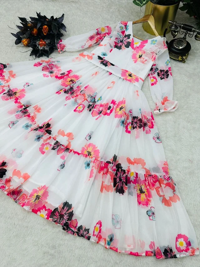 ZB-5011 White Colour Beutifull Gown - White, XXL
