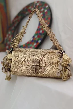 Banjara Clutch - Silver bag Gold strap