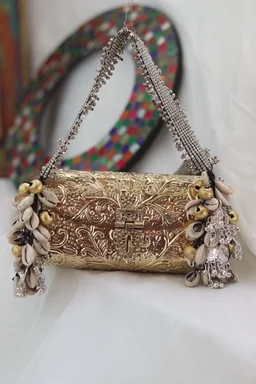 Banjara Clutch - Silver bag Gold strap