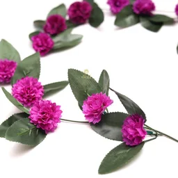 Shopnav shopnav's Artificial Marigold Genda Flower Vine Creeper With Big Green Leaves And 22 Flowers For Home And Party Decoraton (Purple, Material:Silk, Polyester) - 0.35, Purple