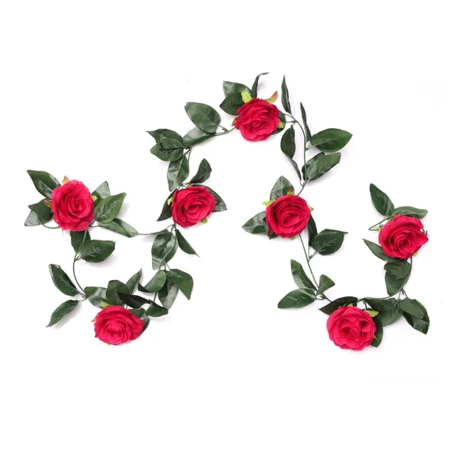 Shopnav Artificial Rose Vine Flowers With Green Leaves For Home Party Garden Wall Decoration (Rani Pink, Material:Silk, Polyester) - 0.35, Pink
