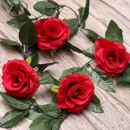 Shopnav Artificial Rose Vine Flowers With Green Leaves For Home Party Garden Wall Decoration (Rani Pink, Material:Silk, Polyester) - 0.35, Pink