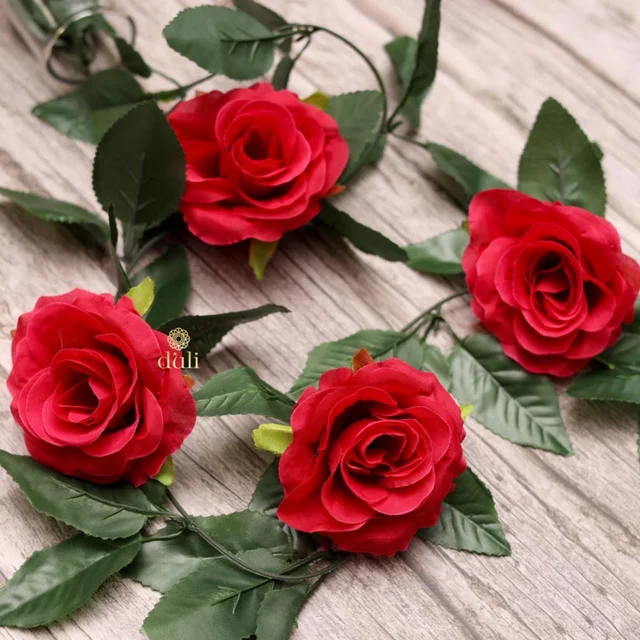 Shopnav Artificial Rose Vine Flowers With Green Leaves For Home Party Garden Wall Decoration (Rani Pink, Material:Silk, Polyester) - 0.35, Pink