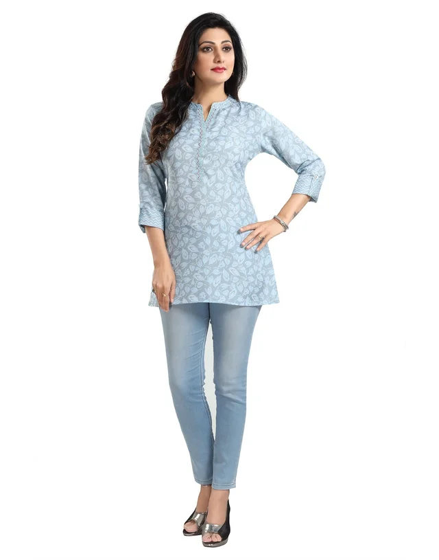 Women's 3/4th Sleeve Viscose Blend Tunic Short Top (Blue) - L, 0.45, Blue