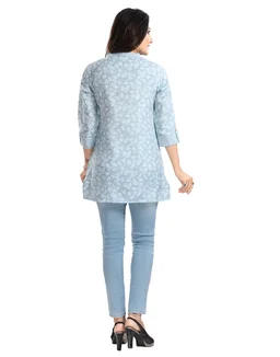 Women's 3/4th Sleeve Viscose Blend Tunic Short Top (Blue) - L, 0.45, Blue