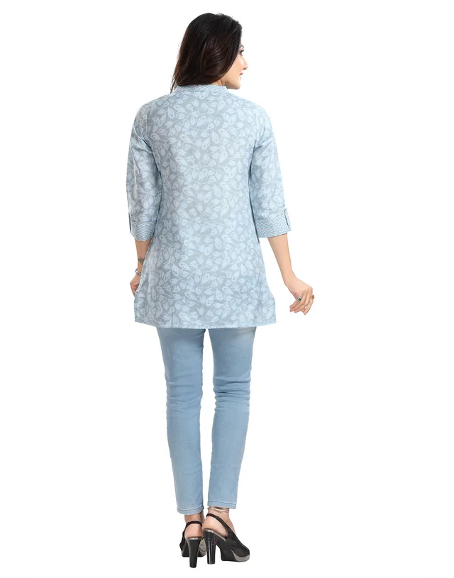 Women's 3/4th Sleeve Viscose Blend Tunic Short Top (Blue) - L, 0.45, Blue