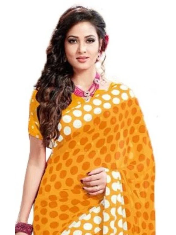 Womens Geogrette Saree with Blouse Digital Printed Saree (Yellow, 6.25 Mtr) - Yellow, 0.35