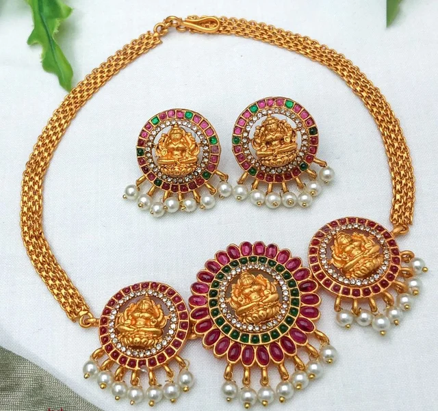 Shopnav Women's Gold Plated Choker Necklace and Earrings Set (Multi Color — Free Size) - Multi Color, Alloy