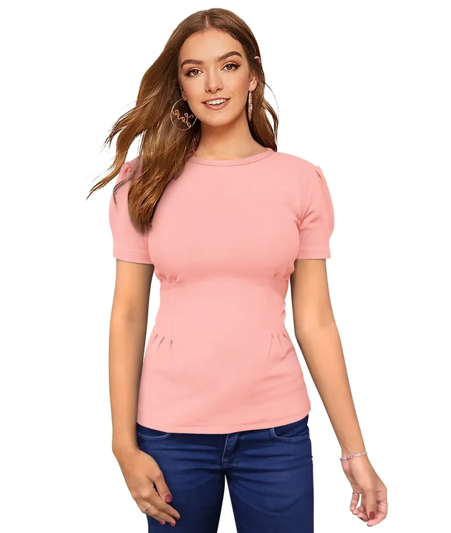 Women's Western Wear Hosiery T Shirts (Peach) - Peach, 0.2, M