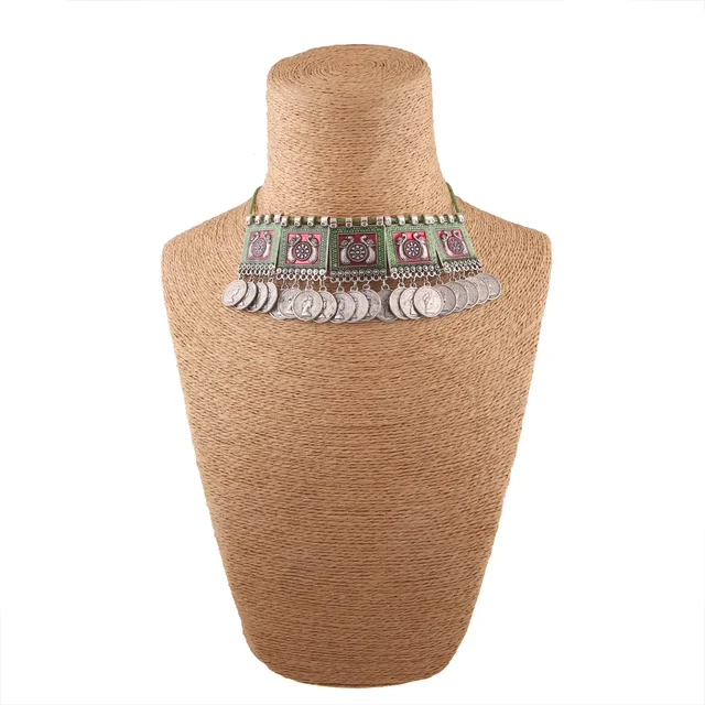 Shopnav Oxidised Silver Plated Meena Work Choker Necklace - Multicolour, Alloy