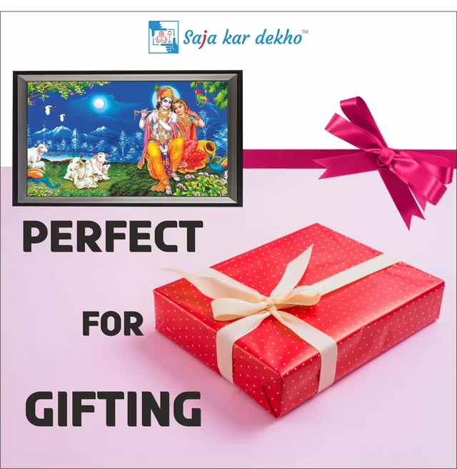 SAJA KAR DEKHO RADHA KRISHANA PHOTO High Quality Weather Resistant HD Wall Frame | 18 x 12 inch | - 18 X 12 inch