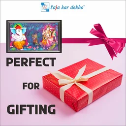 SAJA KAR DEKHO GANESH JI & RADHA KRISHNA PHOTO High Quality Weather Resistant HD Wall Frame | 18 x 12 inch | - 18 X 12 inch