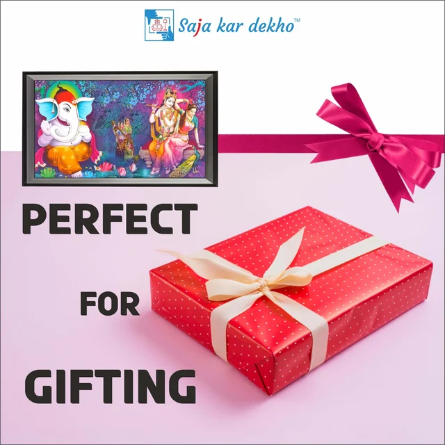 SAJA KAR DEKHO GANESH JI & RADHA KRISHNA PHOTO High Quality Weather Resistant HD Wall Frame | 18 x 12 inch | - 18 X 12 inch