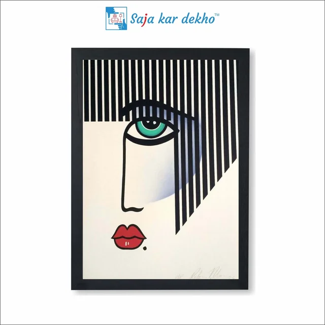 SAJA KAR DEKHO Robin Morris Black And White Stripes High Quality Weather Resistant HD Wall Frame | 18 x 12 inch | - 18 X 12 inch
