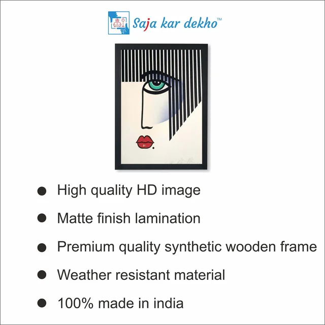 SAJA KAR DEKHO Robin Morris Black And White Stripes High Quality Weather Resistant HD Wall Frame | 18 x 12 inch | - 18 X 12 inch