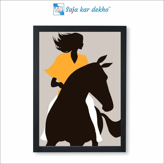 SAJA KAR DEKHO Abstract Patterns Girl With Horse High Quality Weather Resistant HD Wall Frame | 18 x 12 inch | - 18 X 12 inch