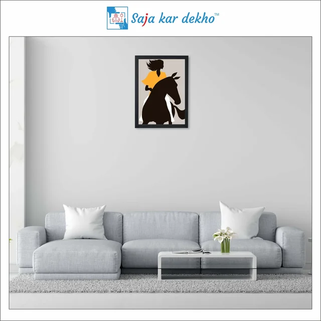 SAJA KAR DEKHO Abstract Patterns Girl With Horse High Quality Weather Resistant HD Wall Frame | 18 x 12 inch | - 18 X 12 inch