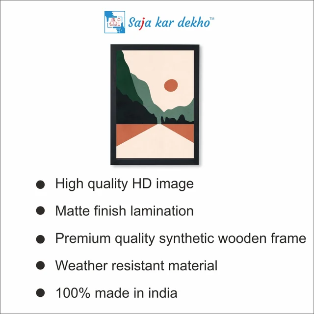 SAJA KAR DEKHO The Sun Sets On The Mountain Abstract Art High Quality Weather Resistant HD Wall Frame | 18 x 12 inch | - 18 X 12 inch