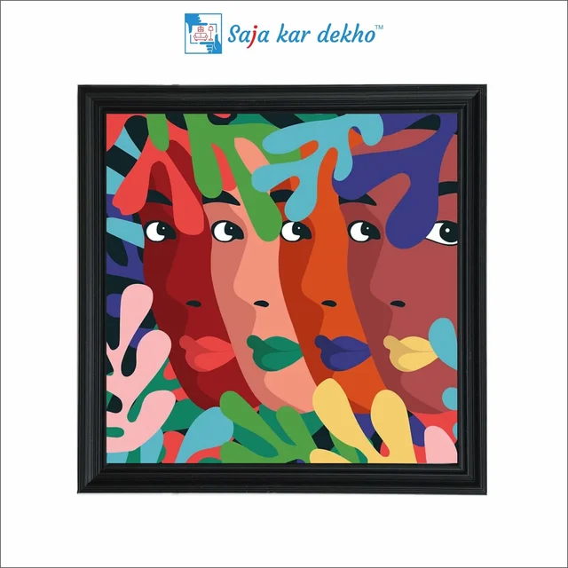 SAJA KAR DEKHO Flat Design Portrait In Art Style In Bright Colors High Quality Weather Resistant HD Wall Frame | 20 x 20 inch | - 20 X 20 inch