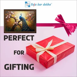 SAJA KAR DEKHO A Peacock Sits On A Tree With Beautiful Flowers High Quality Weather Resistant HD Wall Frame | 18 x 12 inch | - 18 X 12 inch