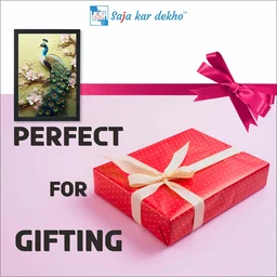 SAJA KAR DEKHO A Peacock Sits On a Branch With Flowers On It High Quality Weather Resistant HD Wall Frame | 18 x 12 inch | - 18 X 12 inch