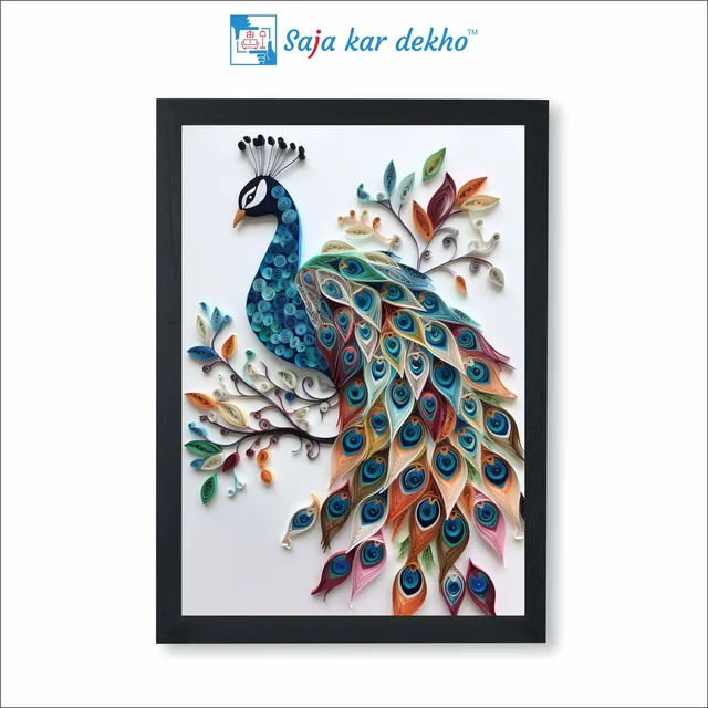 SAJA KAR DEKHO Beautiful Peacock High Quality Weather Resistant HD Wall Frame | 18 x 12 inch | - 18 X 12 inch