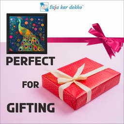 SAJA KAR DEKHO Peacock With Colorful Flowers High Quality Weather Resistant HD Wall Frame | 20 x 20 inch | - 20 X 20 inch