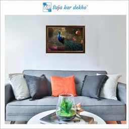 SAJA KAR DEKHO Peacock In Garden High Quality Weather Resistant HD Wall Frame | 18 x 12 inch | - 18 X 12 inch