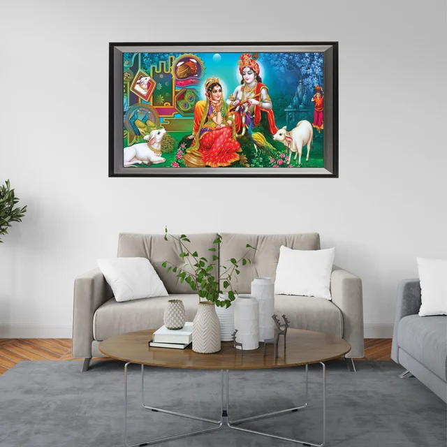 SAJA KAR DEKHO RADHA KRISHANA PHOTO High Quality Weather Resistant HD Wall Frame | 18 x 12 inch | - 18 X 12 inch