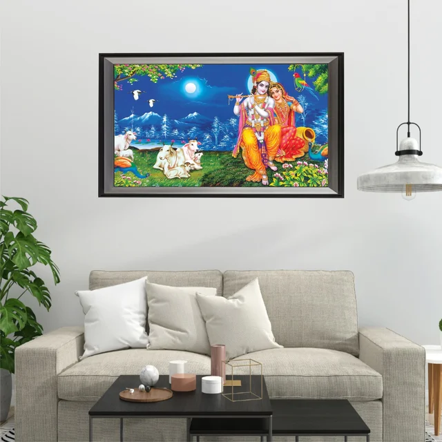 SAJA KAR DEKHO RADHA KRISHANA PHOTO High Quality Weather Resistant HD Wall Frame | 18 x 12 inch | - 18 X 12 inch