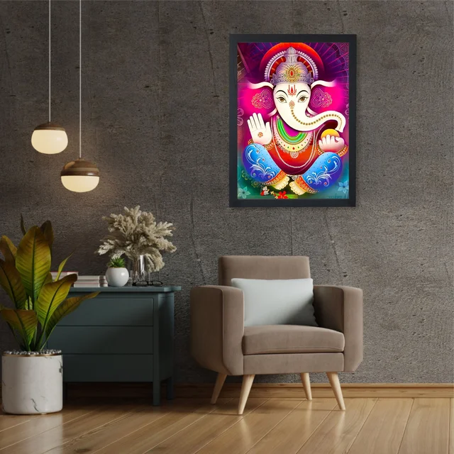 SAJA KAR DEKHO GANESH JI PHOTO High Quality Weather Resistant HD Wall Frame | 18 x 12 inch | - 18 X 12 inch