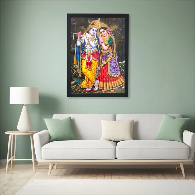 SAJA KAR DEKHO RADHA KRISHNA PHOTO High Quality Weather Resistant HD Wall Frame | 18 x 12 inch | - 18 X 12 inch