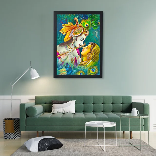 SAJA KAR DEKHO RADHA KRISHNA PHOTO High Quality Weather Resistant HD Wall Frame | 18 x 12 inch | - 18 X 12 inch