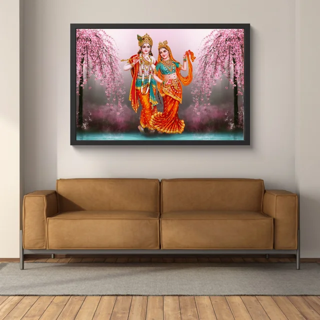 SAJA KAR DEKHO RADHA KRISHNA PHOTO High Quality Weather Resistant HD Wall Frame | 18 x 12 inch | - 18 X 12 inch