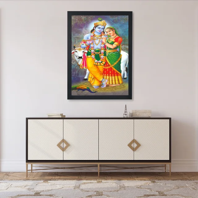 SAJA KAR DEKHO RADHA KRISHNA PHOTO High Quality Weather Resistant HD Wall Frame | 18 x 12 inch | - 18 X 12 inch