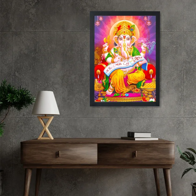 SAJA KAR DEKHO GANESH JI PHOTO High Quality Weather Resistant HD Wall Frame | 18 x 12 inch | - 18 X 12 inch
