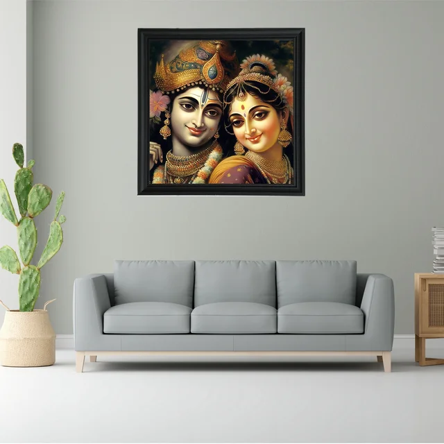 SAJA KAR DEKHO Radha Krishna Photo High Quality Weather Resistant HD Wall Frame | 20 x 20 inch | - 20 X 20 inch