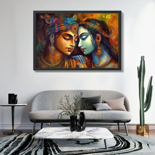 SAJA KAR DEKHO Radha Krishna Photo High Quality Weather Resistant HD Wall Frame | 18 x 12 inch | - 18 x 12 inch