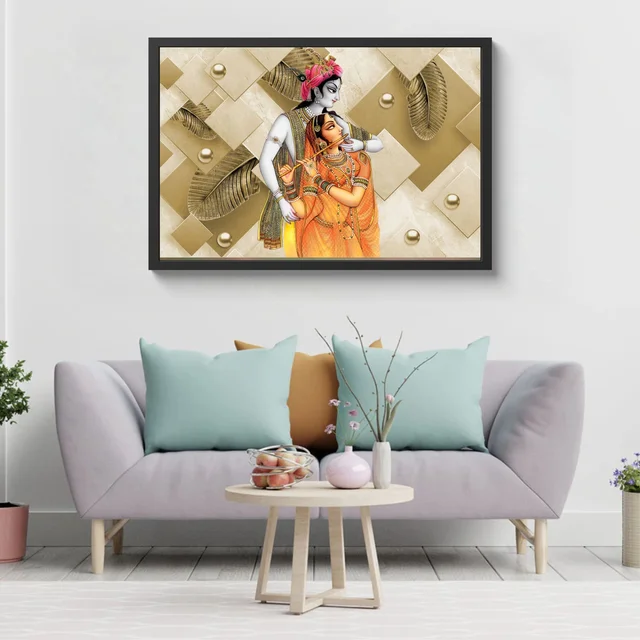 SAJA KAR DEKHO Radha Krishna High Quality Weather Resistant HD Wall Frame | 18 x 12 inch | - 18 X 12 inch