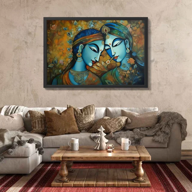 SAJA KAR DEKHO Radha Krishna High Quality Weather Resistant HD Wall Frame | 18 x 12 inch | - 18 X 12 inch