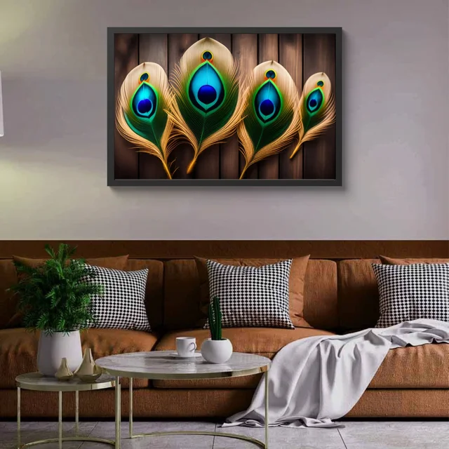 SAJA KAR DEKHO Mor Pankh Aesthetic God High Quality Weather Resistant HD Wall Frame | 18 x 12 inch | - 18 X 12 inch