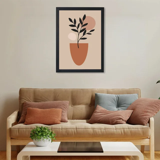 SAJA KAR DEKHO Abstract Vases With Palm Leaves And Dry Flowers Pastel Colored Drawn Illustration High Quality Weather Resistant HD Wall Frame | 18 x 12 inch | - 18 X 12 inch