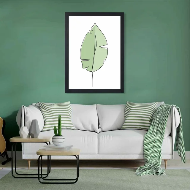 SAJA KAR DEKHO Green Leaf High Quality Weather Resistant HD Wall Frame | 18 x 12 inch | - 18 X 12 inch