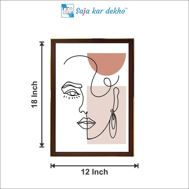 SAJA KAR DEKHO Girl Face In Line Art | Geometric Art High Quality Weather Resistant HD Wall Frame | 18 x 12 inch | - 18 X 12 inch
