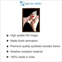 SAJA KAR DEKHO Girl Red Lips And Hat High Quality Weather Resistant HD Wall Frame | 18 x 12 inch | - 18 X 12 inch